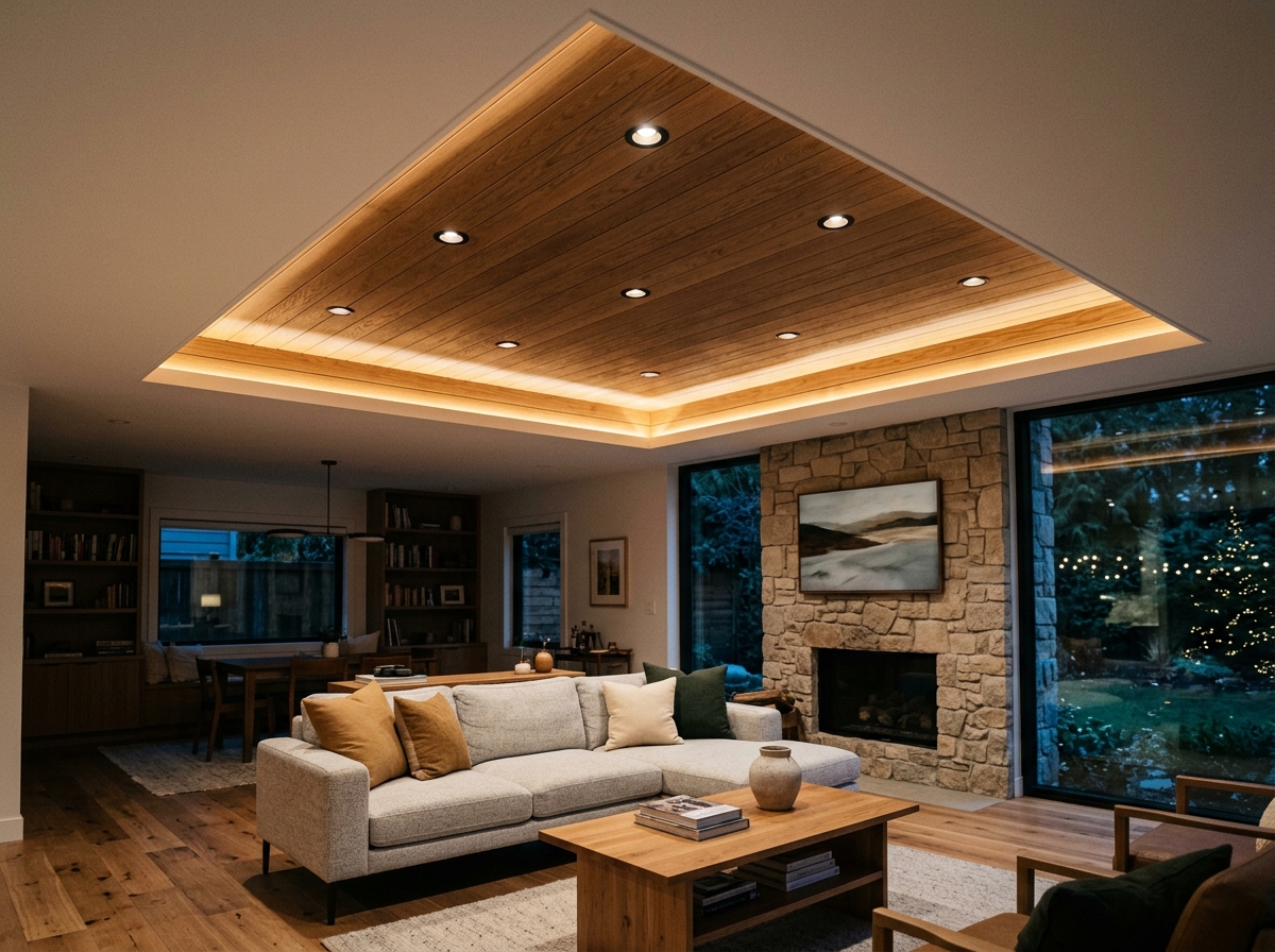 Sleek living room recessed LED pot light installation in Pickering